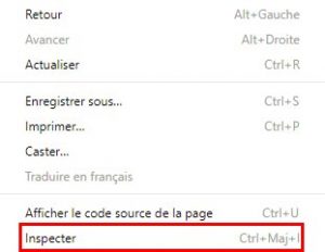 inspection des elements avec google chrome